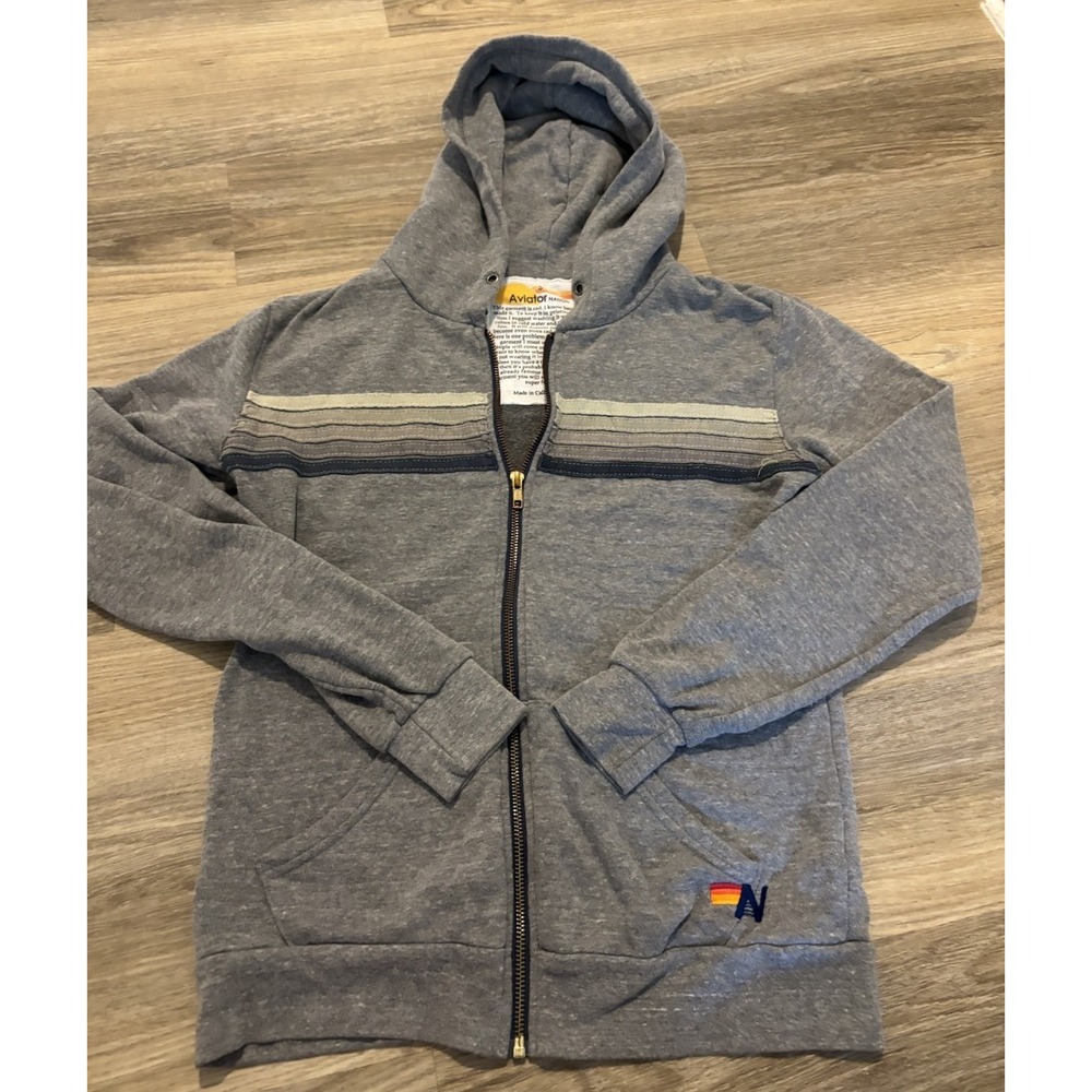 Aviator Nation Small Gray 5-Stripe Full Zip Hoodie California Retro Tri-Blend